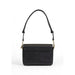 Black leather handbag with shoulder strap and gold-tone hardware by Love Moschino