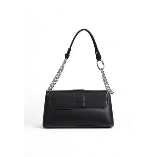 Black leather handbag with chain and leather strap by Tommy Hilfiger for women