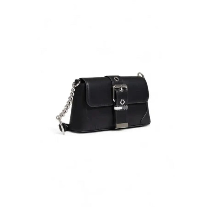 Black leather handbag with silver chain strap and buckle, Tommy Hilfiger Women Bag