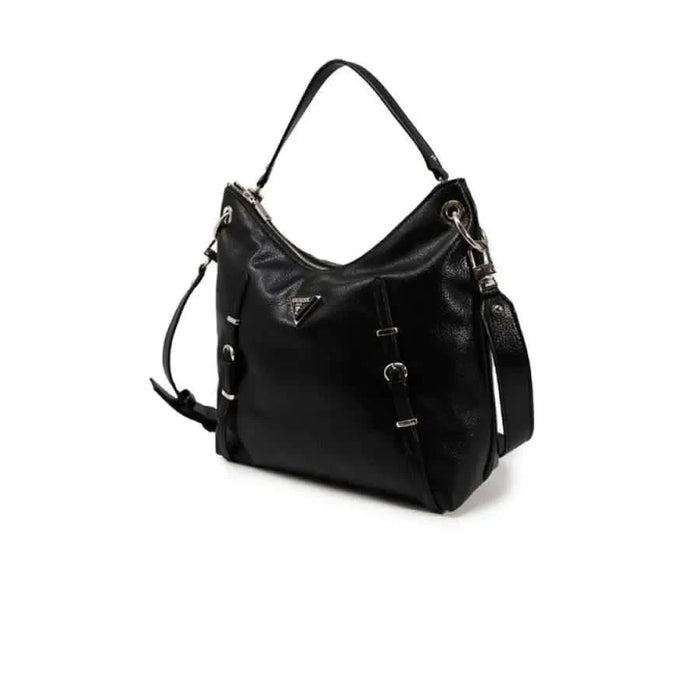 Black leather hobo bag with pockets and detachable strap by Guess Women Bag