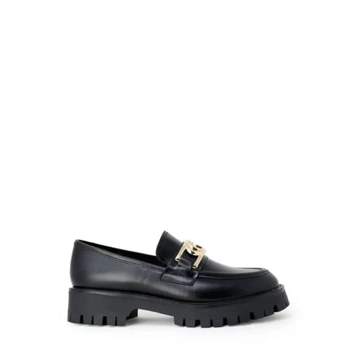 Black leather loafer with chunky sole and gold hardware - Guess Women Slip On Shoes