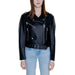 Black leather motorcycle jacket with silver zippers and belt - Calvin Klein Women Blazer