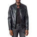 Black leather motorcycle-style jacket with zip front and stand collar from Jack & Jones