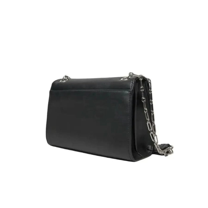 Black leather shoulder bag with silver chain strap from Calvin Klein Women Bag collection