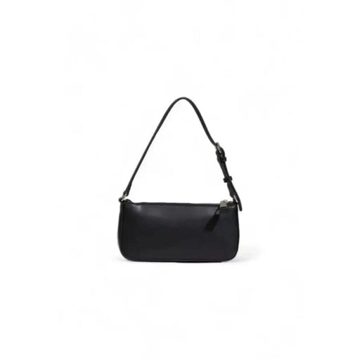 Black leather shoulder bag with zipper closure by Tommy Hilfiger for women