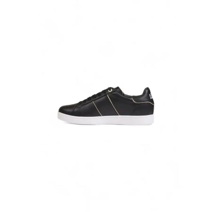 EA7 Women Sneakers in black leather with white sole and elegant side detailing