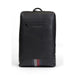 Black leather Tommy Hilfiger backpack with red and white stripe accent for men