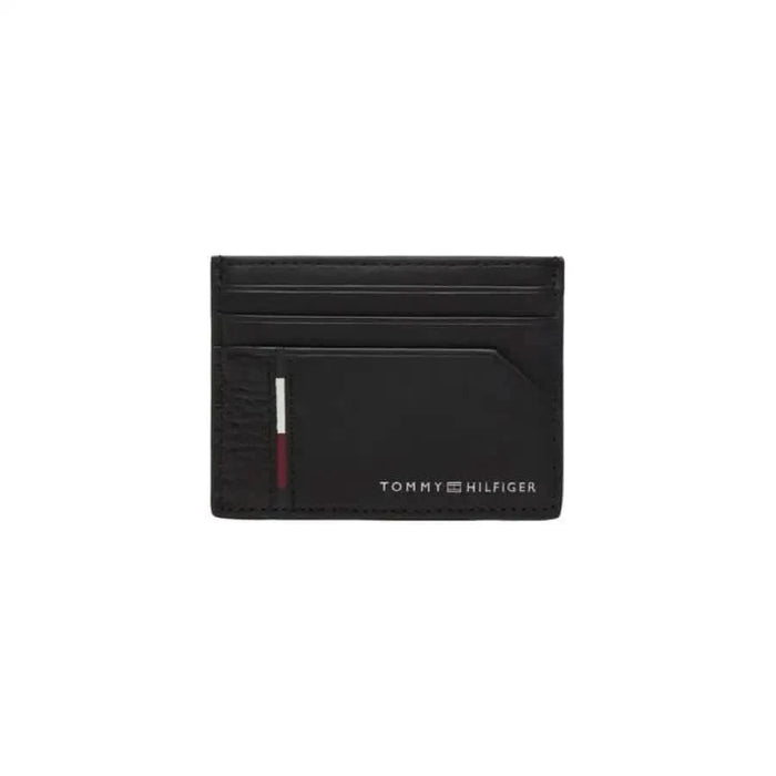 Black leather Tommy Hilfiger card holder with multiple slots for Tommy Hilfiger men wallet