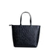 Black leather tote bag with embossed logo pattern from Armani Exchange Women Bag