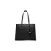 Black leather tote bag with double handles and charm, Calvin Klein Women Bag