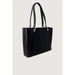 Black leather tote bag with double handles and silver hardware by Guess Women Bag