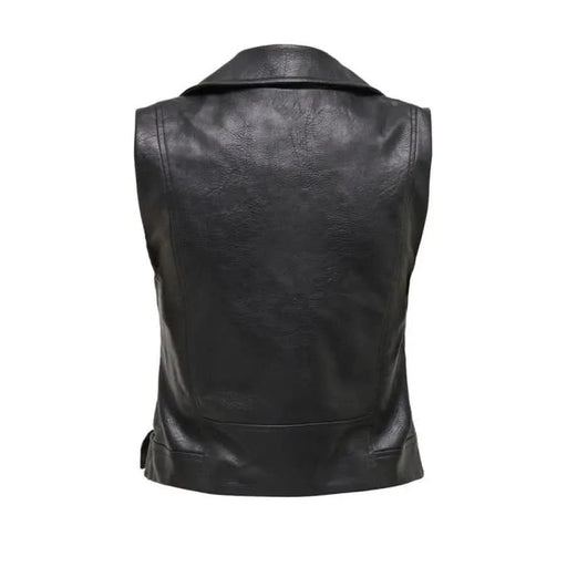 Black leather women jacket back view - urban style clothing showcase