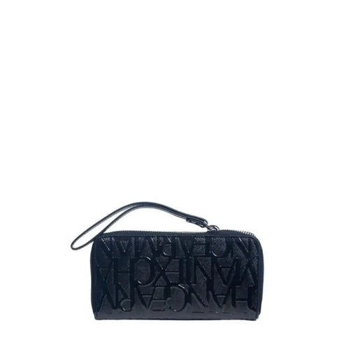 Armani Exchange Women’s Wallet in black leather with embossed lettering pattern