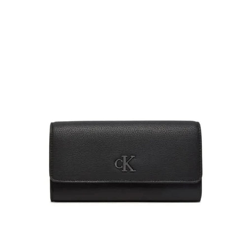 Black leather Calvin Klein Jeans women’s wallet with ’CK’ logo on the front