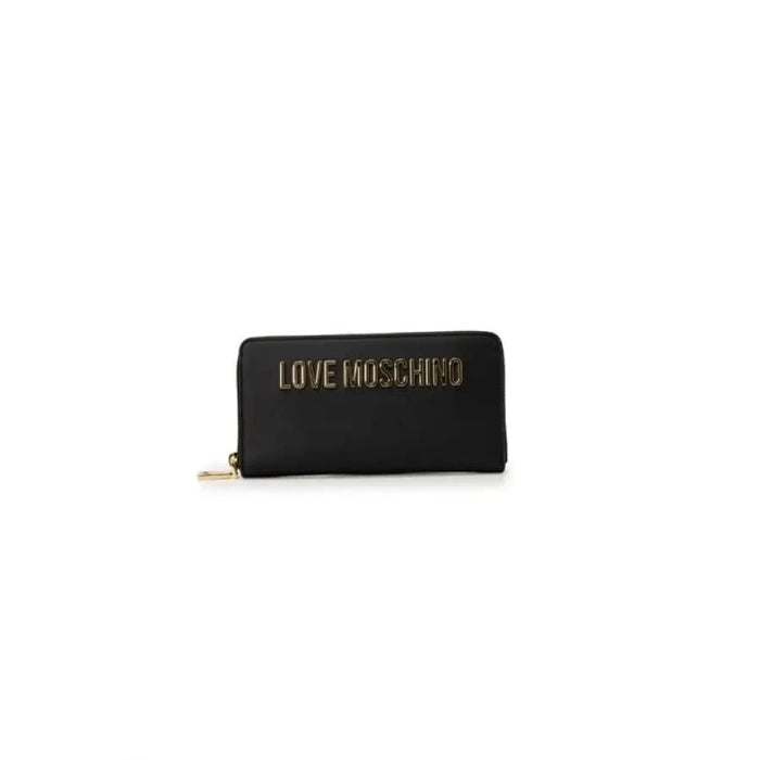 Black leather ’LOVE MOSCHINO’ wallet with gold lettering for women