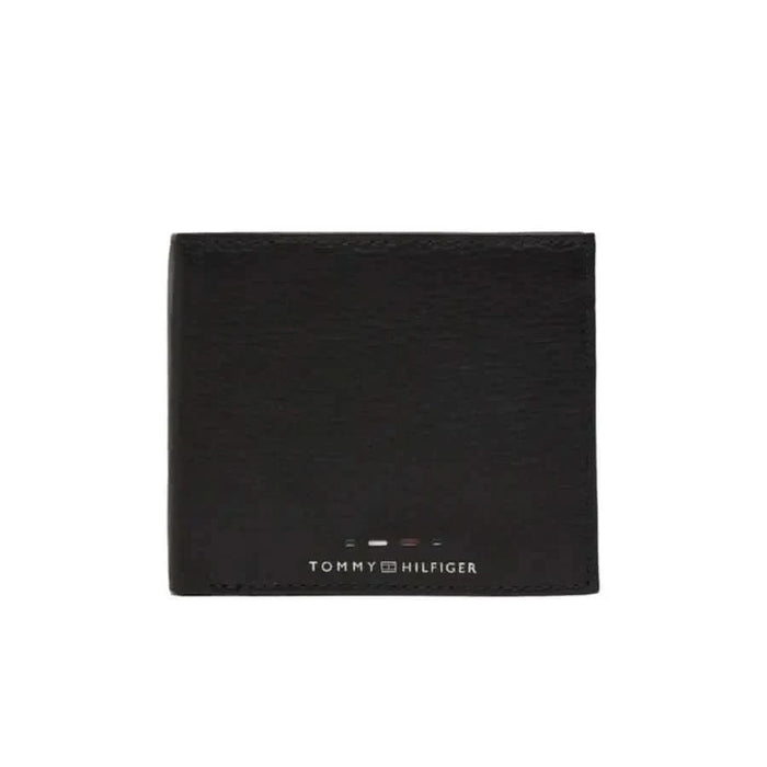 Black leather wallet featuring Tommy Hilfiger branding for men by Tommy Hilfiger