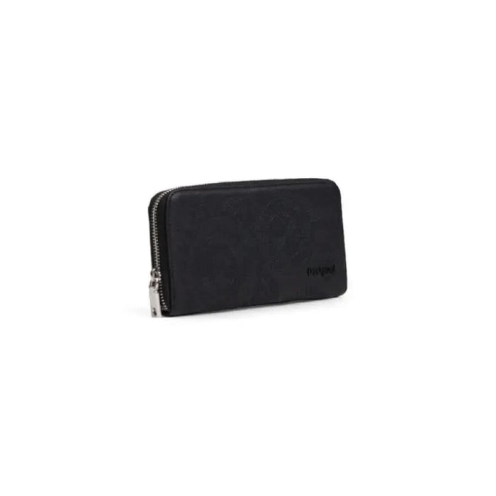 Black leather zip-around wallet with silver hardware from Desigual Women Wallet collection