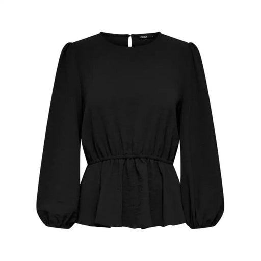 Urban style black long sleeve blouse with waist tie - Only Women Clothing