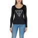 Black long-sleeve Guess T-shirt featuring silver triangle logo on front