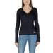 Black long-sleeved Guess Women T-Shirt with decorative buttons at the neckline