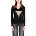 Black long-sleeved Guess T-shirt featuring a metallic triangle logo on the chest