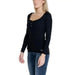 Black long-sleeved scoop neck top with button detail from Guess Women’s Knitwear