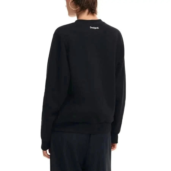 Black long-sleeved sweater with Desigual branding on the back for women