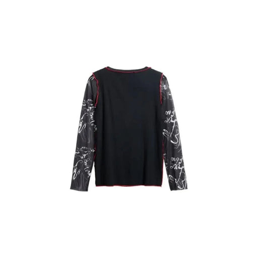 Black long-sleeved top with white graphic sleeves, Desigual Women’s Long Knit Sweater