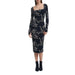 Black midi dress with white script from Desigual featuring a square neckline