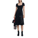 Black midi dress with floral design from Desigual featuring a square neckline