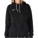 Black Nike hoodie for women featuring a white swoosh logo and drawstrings