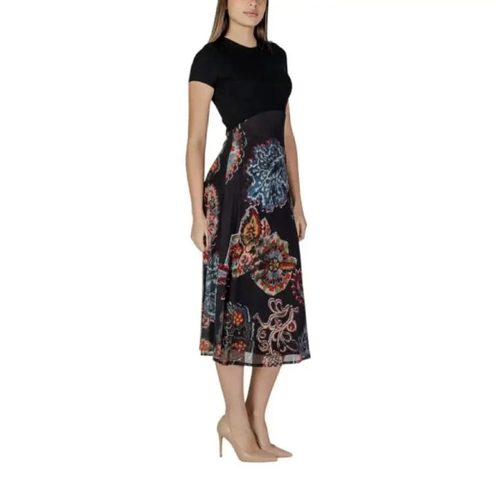 Black and patterned midi dress from Desigual Women’s Spring/Summer collection