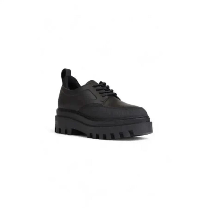 Calvin Klein Women Black Platform Oxford Shoe with Chunky Sole and Lace-Up Design