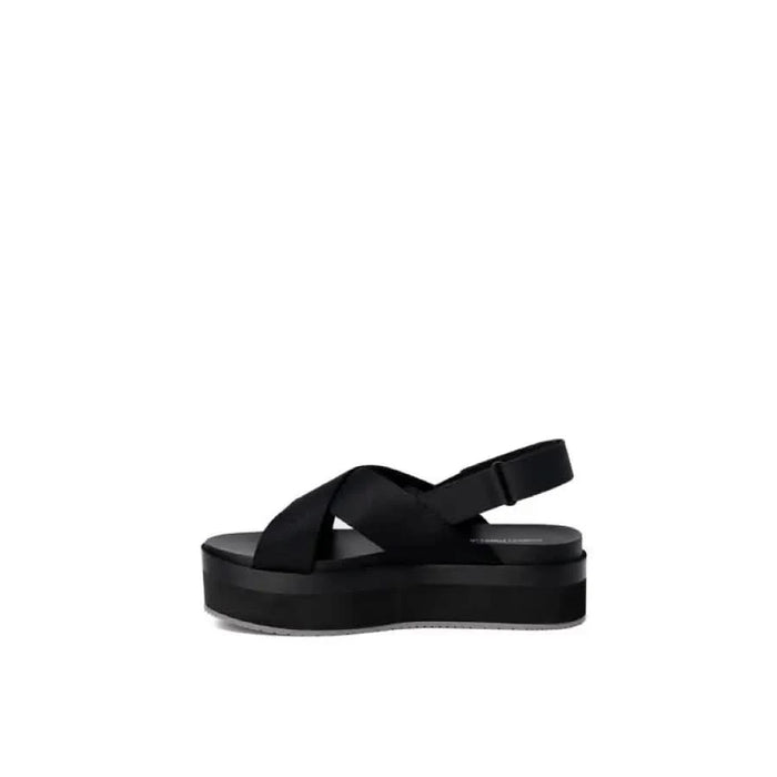 Calvin Klein Jeans Women Sandals - Black platform sandal with crossed straps and slingback design