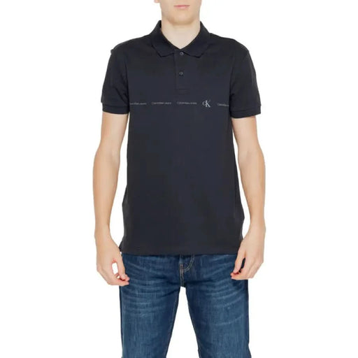 Black polo shirt with subtle horizontal stripe detail from Calvin Klein Jeans for men