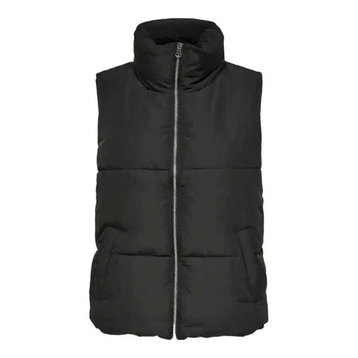 Black puffer vest with full-length zipper and high collar from Jacqueline De Yong