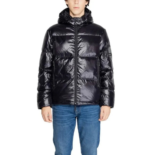 Black puffy winter jacket with hood from Armani Exchange Men Jacket collection