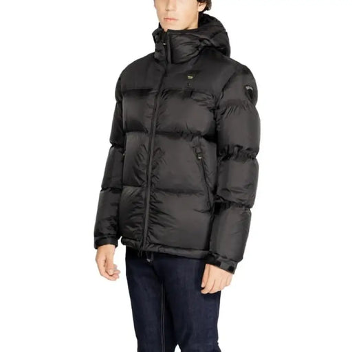 Black puffy winter coat with hood and zippered pockets from Blauer Men Jacket