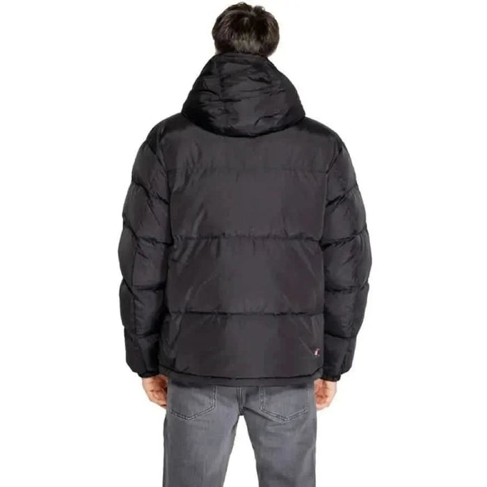 Black puffy winter jacket back view from Tommy Hilfiger Men Jacket collection