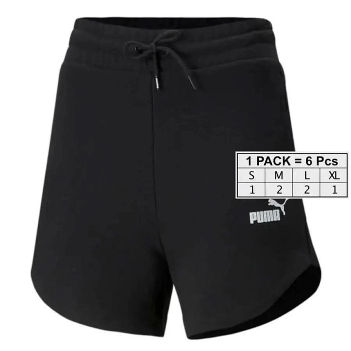 Black Puma athletic shorts with a drawstring waistband for women