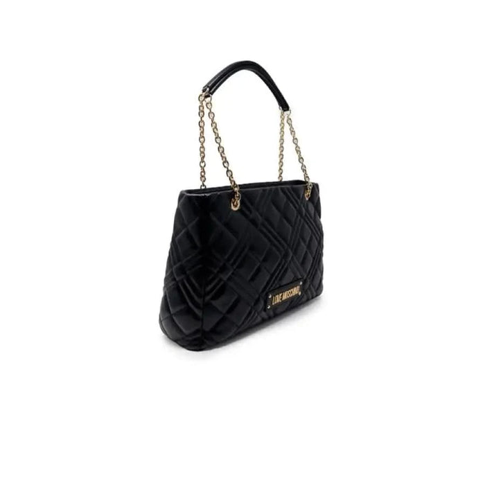 Black quilted handbag with gold chain straps from Love Moschino Women Bag collection