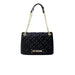 Black quilted Love Moschino handbag with gold chain straps and logo branding