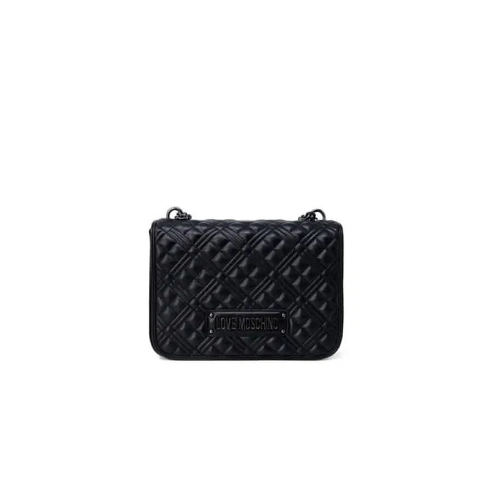 Black quilted leather handbag with chain strap and metal logo from Love Moschino