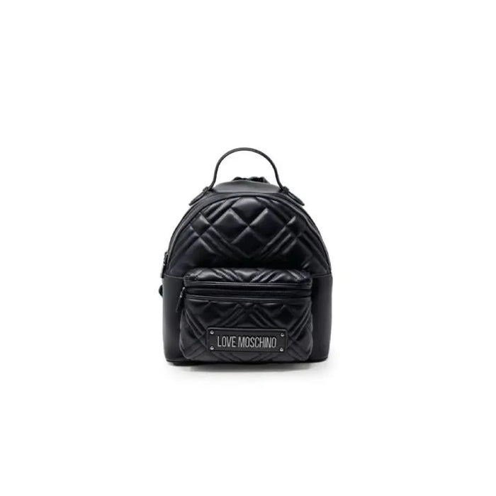 Black quilted leather backpack featuring Love Moschino logo on front pocket