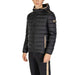 Black quilted puffer jacket with gold trim and hood by Alviero Martini Prima Classe