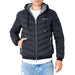 Black quilted puffer jacket with hood and zipper, featured in Armani Exchange Men Blazer