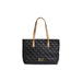 Black quilted tote bag with tan leather handles by Alviero Martini Prima Classe