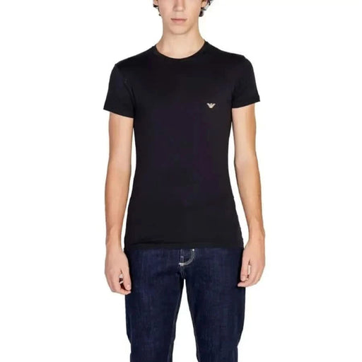 Black short-sleeved Emporio Armani Men T-Shirt with small chest logo