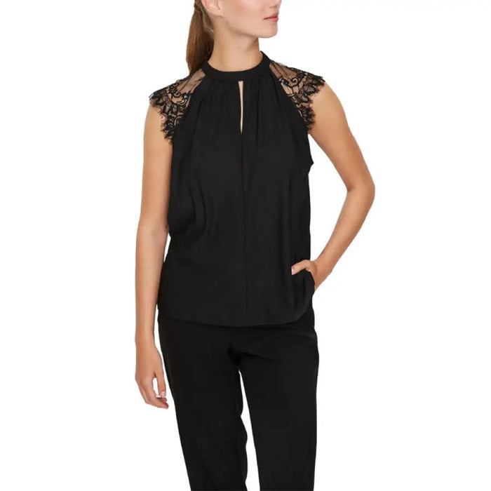 Black sleeveless top with lace shoulder details from Vero Moda Women T-Shirt