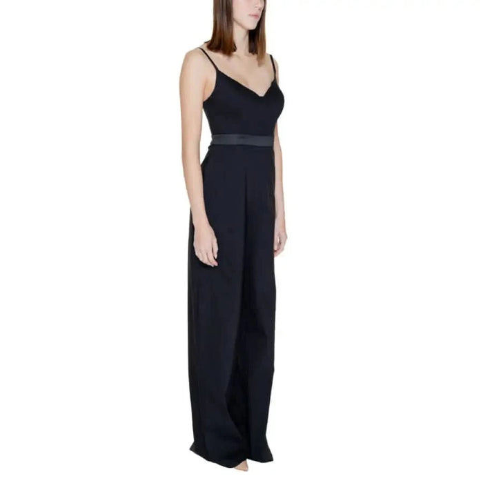 Silence - Silence Women Jumpsuit: Black Sleeveless Maxi Dress with Spaghetti Straps and Fitted Waist